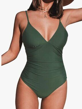 Cupshe Olive One Piece Swimsuit Front V Neck Tummy Control In Large NWT